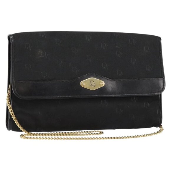 Christian Dior Chain Shoulder Bag Nylon Black Gold Auth yk19698